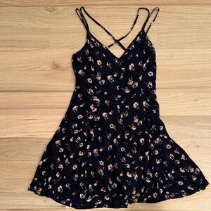 Floral Navy and Pink Spaghetti Strap Dress